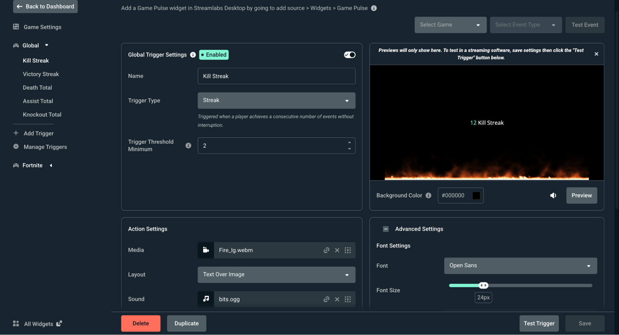streamlabs desktop game pulse widget overview